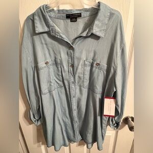 Loose fit button down denim shirt. Social Standard by Sanctuary. NWT.